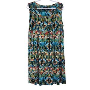 Ronni Nicole dress multicolor pixel geometric print pleated front 16 W NWT